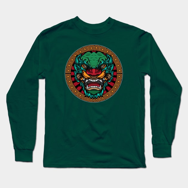 Barong Tiger Warrior - Bali Denpasar Kuta Beach Ubud Long Sleeve T-Shirt by Celestial Crafts